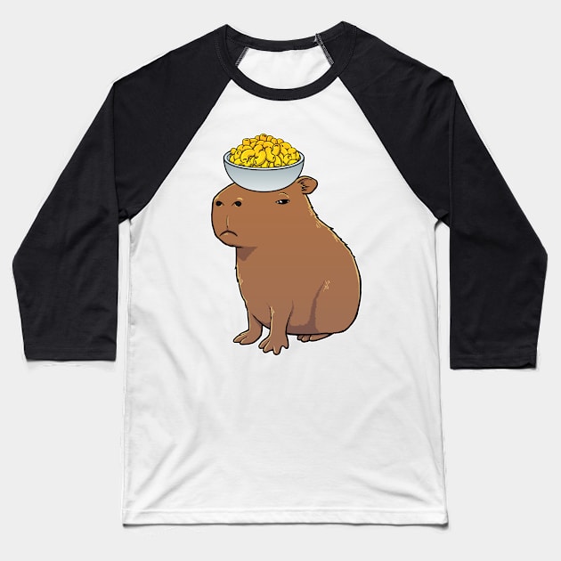 Capybara with Mac and Cheese on its head Baseball T-Shirt by capydays